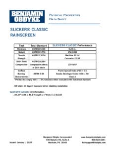 Slicker Classic Physical Properties Data Sheet