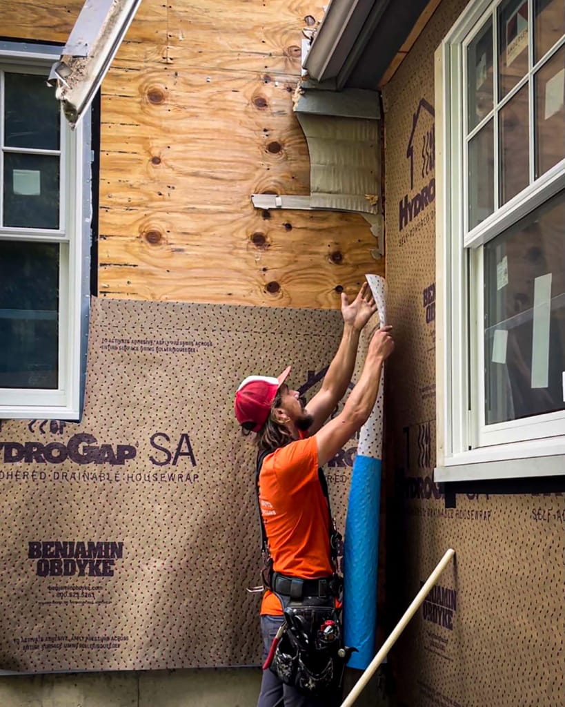 HydroGap SA being installed in the inside corner.