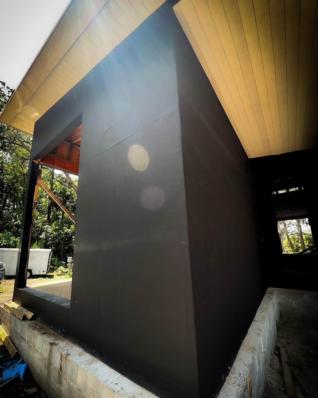 UV protection of InvisiWrap SA housewrap installed on exterior wall.