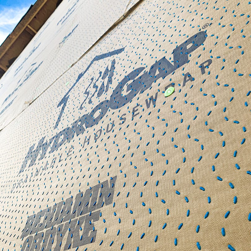 Up close image of HydroGap drainable housewrap installed on the exterior of a wall.